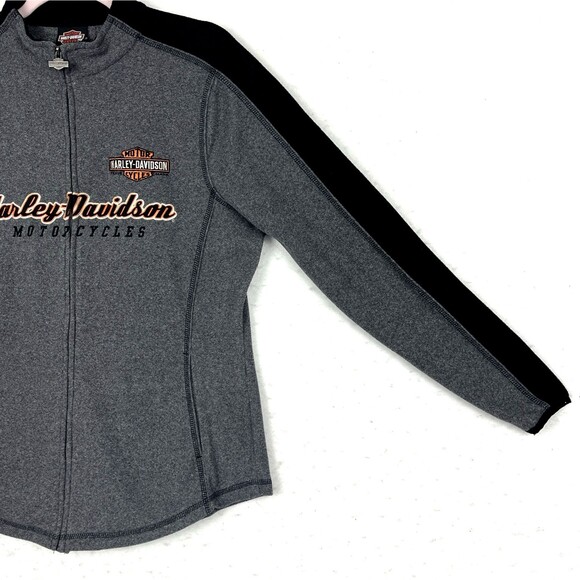 Harley Davidson Women’s SZ M Gray Black Fleece Jacket Lightweight Zip Classy - Picture 6 of 12